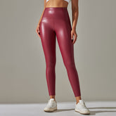 Faux Leather Pants High Elastic High Waist Solid Color Bright Black Tight Trousers Running Fitness Yoga Pants